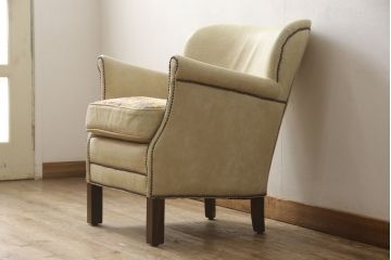 中古　HALO(ハロ)　PROFESSER ARM CHAIR(プロフェッサーアームチェア)　本革　キリムとレザーのリバーシブルのクッションがかわいい1人掛けソファ(1P、椅子、イス、ラウンジチェア)(定価約16万円)(R-060783)