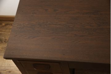 和製アンティーク　ナラ材　和洋どちらのインテリアにも合わせやすい脚付き両袖机(デスク、テーブル、ワークデスク、在宅用、在宅ワーク用、オフィスデスク)(R-060812)