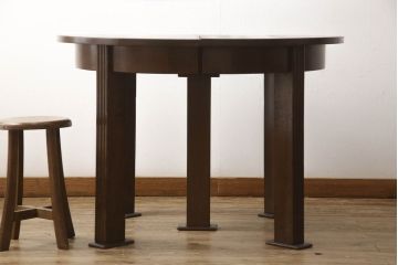 和製アンティーク　昭和初期　希少デザイン　落ち着いた色味が素敵なエクステンションテーブル(ダイニングテーブル、2人掛け、4人掛け、6人掛け、食卓、丸テーブル、ラウンドテーブル)(R-060813)