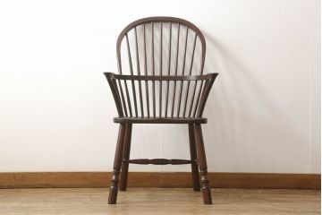 中古　美品　松本民芸家具　すっきりとしたデザインが美しい#509C型ウィンザーチェア(アームチェア、ダイニングチェア、板座チェア、ウインザーチェア)(定価約13万8千円)(R-060826)