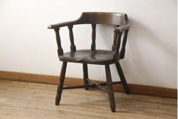 中古　高級品　飛騨産業　PROVINCIAL(プロヴィンシャル・プロビンシャル)　キツツキ　スモーカーズボウチェア(アームチェア、板座チェア、ダイニングチェア)(定価約20万円)(R-060829)