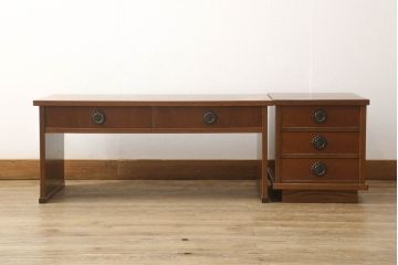 中古　欅(ケヤキ)材　和の趣溢れる文机と小引き出しのセット(座机、ローテーブル、在宅ワーク、デスク、収納)(R-060849)