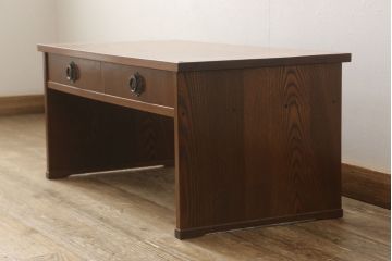 中古　欅(ケヤキ)材　和の趣溢れる文机と小引き出しのセット(座机、ローテーブル、在宅ワーク、デスク、収納)(R-060849)