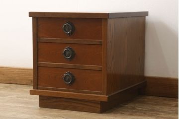 中古　欅(ケヤキ)材　和の趣溢れる文机と小引き出しのセット(座机、ローテーブル、在宅ワーク、デスク、収納)(R-060849)