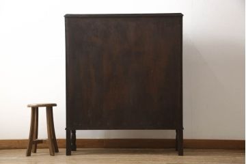 イギリスアンティーク　オーク材　ステンドグラスのデザインが可愛らしいブックケース(本箱、収納棚、戸棚キャビネット)(R-060856)