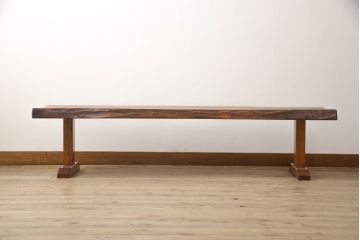 中古　美品　岩手岩泉・純木家具　摺り漆塗り　総欅(ケヤキ)一枚板を贅沢に使用したベンチ(長椅子、椅子、イス、2人掛け、3人掛け)(R-060857)