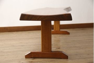 中古　美品　岩手岩泉・純木家具　摺り漆塗り　総欅(ケヤキ)一枚板を贅沢に使用したベンチ(長椅子、椅子、イス、2人掛け、3人掛け)(R-060857)