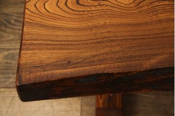 中古　美品　岩手岩泉・純木家具　摺り漆塗り　総欅(ケヤキ)一枚板を贅沢に使用したベンチ(長椅子、椅子、イス、2人掛け、3人掛け)(R-060857)