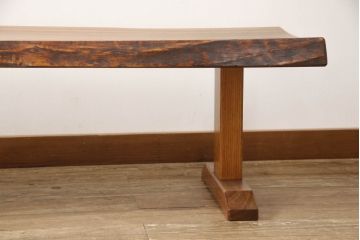 中古　美品　岩手岩泉・純木家具　摺り漆塗り　総欅(ケヤキ)一枚板を贅沢に使用したベンチ(長椅子、椅子、イス、2人掛け、3人掛け)(R-060857)