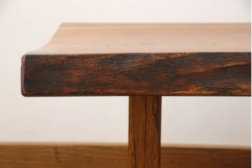 中古　美品　岩手岩泉・純木家具　摺り漆塗り　総欅(ケヤキ)一枚板を贅沢に使用したベンチ(長椅子、椅子、イス、2人掛け、3人掛け)(R-060857)