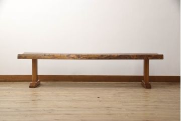 中古　美品　岩手岩泉・純木家具　摺り漆塗り　総欅(ケヤキ)一枚板を贅沢に使用したベンチ(長椅子、椅子、イス、2人掛け、3人掛け)(R-060857)