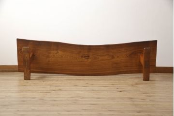 中古　美品　岩手岩泉・純木家具　摺り漆塗り　総欅(ケヤキ)一枚板を贅沢に使用したベンチ(長椅子、椅子、イス、2人掛け、3人掛け)(R-060857)