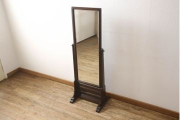 和製ビンテージ　北海道民芸家具　HM350　凛とした佇まいがシックな雰囲気を漂わせる大型ミラー(ヴィンテージ、鏡、姿見)(R-060862)