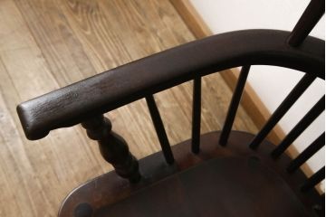 和製ビンテージ　松本民芸家具　#44A型　洋風のクラシカルなデザインが美しいウィンザーチェア(ヴィンテージ、アームチェア、板座チェア、ダイニングチェア、椅子、イス、ウインザーチェア)(定価約18万円)(R-060863)