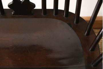 和製ビンテージ　松本民芸家具　#44A型　洋風のクラシカルなデザインが美しいウィンザーチェア(ヴィンテージ、アームチェア、板座チェア、ダイニングチェア、椅子、イス、ウインザーチェア)(定価約18万円)(R-060863)