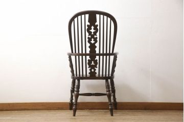 和製ビンテージ　松本民芸家具　#44A型　洋風のクラシカルなデザインが美しいウィンザーチェア(ヴィンテージ、アームチェア、板座チェア、ダイニングチェア、椅子、イス、ウインザーチェア)(定価約18万円)(R-060864)