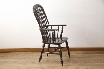 和製ビンテージ　松本民芸家具　#44A型　洋風のクラシカルなデザインが美しいウィンザーチェア(ヴィンテージ、アームチェア、板座チェア、ダイニングチェア、椅子、イス、ウインザーチェア)(定価約18万円)(R-060866)