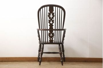 和製ビンテージ　松本民芸家具　#44A型　洋風のクラシカルなデザインが美しいウィンザーチェア(ヴィンテージ、アームチェア、板座チェア、ダイニングチェア、椅子、イス、ウインザーチェア)(定価約18万円)(R-060866)