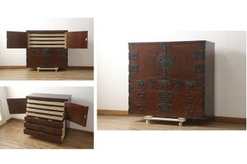 中古　美品　岩谷堂箪笥　脚(台輪)付きリメイク　重厚感のある金具が魅力的な着物箪笥(衣装箪笥、和タンス、収納箪笥、引き出し)(R-060883)