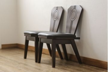 中古　美品　星野民芸(星野民藝)　個性的なデザインが存在感を放つダイニングチェア2脚セット(椅子、イス)(R-060889)