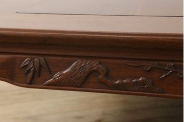 和製ビンテージ　国産指物家具　中森喜三郎作　漆塗り　花梨(カリン)材　幕板に彫刻された松竹梅が目を引く座卓(ローテーブル、センターテーブル、ヴィンテージ)(R-060891)