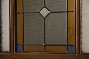 中古　美品　オーク材　ステンドグラス入り　置くだけでお部屋のアクセントになる折り畳み式パーテーション(衝立て、つい立て、間仕切り、折りたたみ)(定価約18万円)(R-060893)