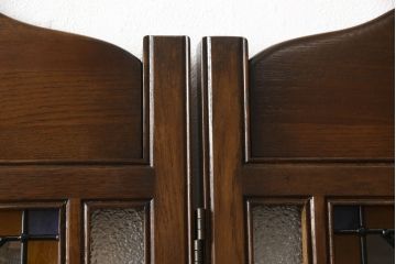 中古　美品　オーク材　ステンドグラス入り　置くだけでお部屋のアクセントになる折り畳み式パーテーション(衝立て、つい立て、間仕切り、折りたたみ)(定価約18万円)(R-060893)