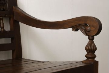 ビンテージ　凝った彫刻が魅力的なベンチ(ヴィンテージ、板座、長椅子、2人掛け、ダイニングチェア)(R-060904)