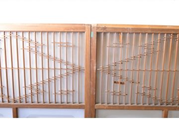 アンティーク建具　すりガラス　素通しガラス　ダイヤガラス　組子細工が美しいガラス戸4枚セット(引き戸)(R-060907)