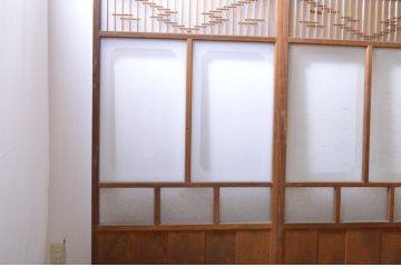 アンティーク建具　すりガラス　素通しガラス　ダイヤガラス　組子細工が美しいガラス戸4枚セット(引き戸)(R-060907)