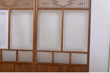 アンティーク建具　すりガラス　素通しガラス　ダイヤガラス　組子細工が美しいガラス戸4枚セット(引き戸)(R-060907)
