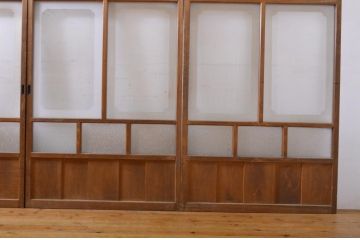 アンティーク建具　すりガラス　素通しガラス　ダイヤガラス　組子細工が美しいガラス戸4枚セット(引き戸)(R-060907)