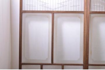 アンティーク建具　すりガラス　素通しガラス　ダイヤガラス　組子細工が美しいガラス戸4枚セット(引き戸)(R-060907)