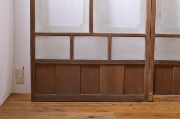 アンティーク建具　すりガラス　素通しガラス　ダイヤガラス　組子細工が美しいガラス戸4枚セット(引き戸)(R-060907)