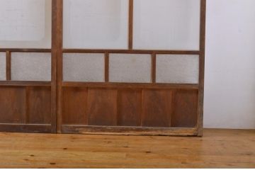 アンティーク建具　すりガラス　素通しガラス　ダイヤガラス　組子細工が美しいガラス戸4枚セット(引き戸)(R-060907)