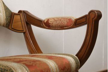 中古　美品　DREXEL HERITAGE(ドレクセルヘリテイジ)　ESPERANTO(エスペラント)　光沢のあるファブリックが高級感を醸し出すアーム付きダイニングチェア(イス、椅子)(定価約24万円)(R-060915)