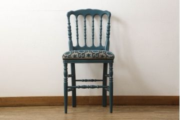 中古　超美品　グッチ(GUCCI)　GGジャカード　ビー(ハチ)&スター　ブルーカラーが空間のアクセントになるウッドチェア(椅子、イス)(定価約27万5千円)(R-060942)