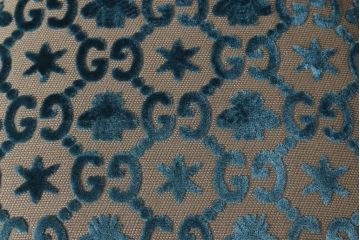 中古　超美品　グッチ(GUCCI)　GGジャカード　ビー(ハチ)&スター　ブルーカラーが空間のアクセントになるウッドチェア(椅子、イス)(定価約27万5千円)(R-060942)