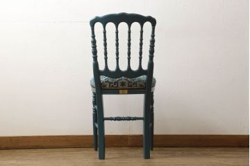 中古　超美品　グッチ(GUCCI)　GGジャカード　ビー(ハチ)&スター　ブルーカラーが空間のアクセントになるウッドチェア(椅子、イス)(定価約27万5千円)(R-060942)
