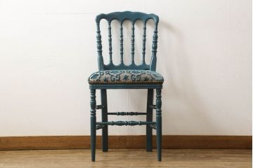 中古　超美品　グッチ(GUCCI)　GGジャカード　ビー(ハチ)&スター　ブルーカラーが空間のアクセントになるウッドチェア(椅子、イス)(定価約27万5千円)(R-060943)