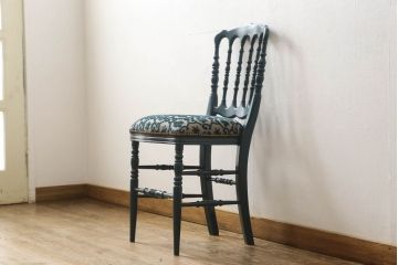 中古　超美品　グッチ(GUCCI)　GGジャカード　ビー(ハチ)&スター　ブルーカラーが空間のアクセントになるウッドチェア(椅子、イス)(定価約27万5千円)(R-060943)