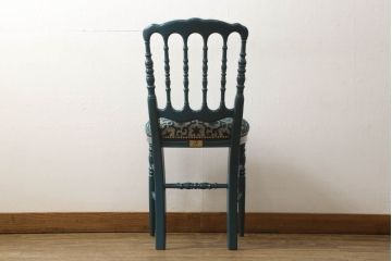 中古　超美品　グッチ(GUCCI)　GGジャカード　ビー(ハチ)&スター　ブルーカラーが空間のアクセントになるウッドチェア(椅子、イス)(定価約27万5千円)(R-060943)