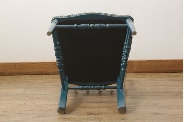 中古　超美品　グッチ(GUCCI)　GGジャカード　ビー(ハチ)&スター　ブルーカラーが空間のアクセントになるウッドチェア(椅子、イス)(定価約27万5千円)(R-060943)