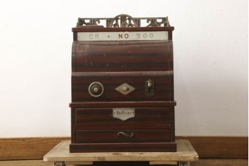 ジャンク品　昭和初期　ミクニ製作所(mikuni)　ノスタルジックな雰囲気漂う木製レジスター(キャッシャー、ディスプレイ)(R-060945)