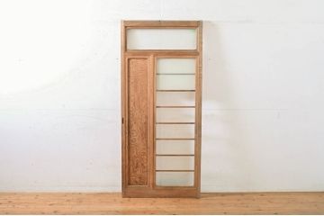 アンティーク建具　高級杉材　モールガラス　銀モールガラス　レトロな雰囲気づくりにもおすすめのガラス戸1枚(引き戸)(R-060949)