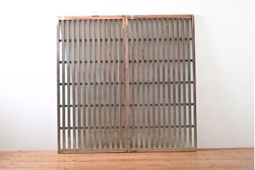 アンティーク建具　和の風情漂う荒格子戸2枚セット(格子戸、引き戸)(R-060950)