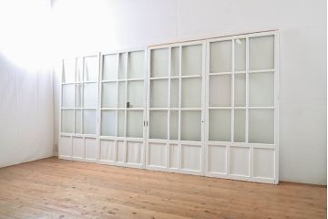 アンティーク建具　すりガラス　素通しガラス　ダイヤガラス　シンプルなデザインがお部屋に取り入れやすいガラス戸4枚セット(引き戸)(R-060951)