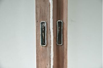アンティーク建具　すりガラス　素通しガラス　ダイヤガラス　シンプルなデザインがお部屋に取り入れやすいガラス戸4枚セット(引き戸)(R-060951)