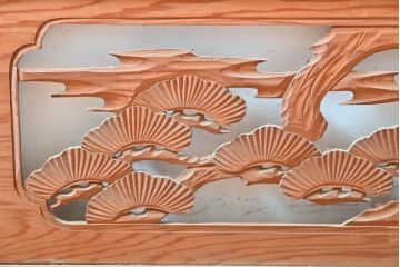 アンティーク建具　松と竹の彫刻が和の雰囲気を高める欄間1枚(明かり取り、明り取り)(R-060953)