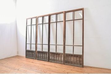 アンティーク建具　素通しガラス　昭和レトロな雰囲気漂うガラス戸4枚セット(引き戸、格子戸)(R-060963)